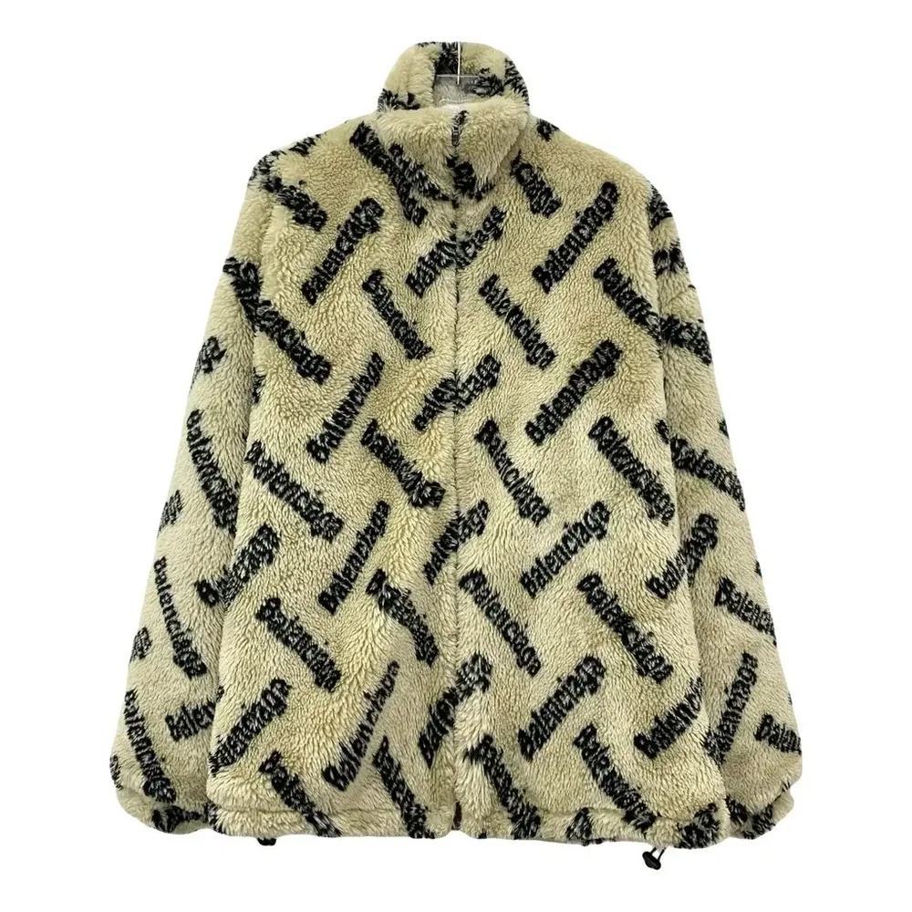 Balenciaga Faux Fur Logo Jacket Beige/Black - Picture 5 of 6